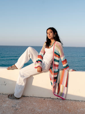 Long Multicolor Crochet Kimono