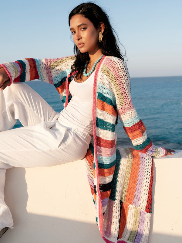 Long Multicolor Crochet Kimono
