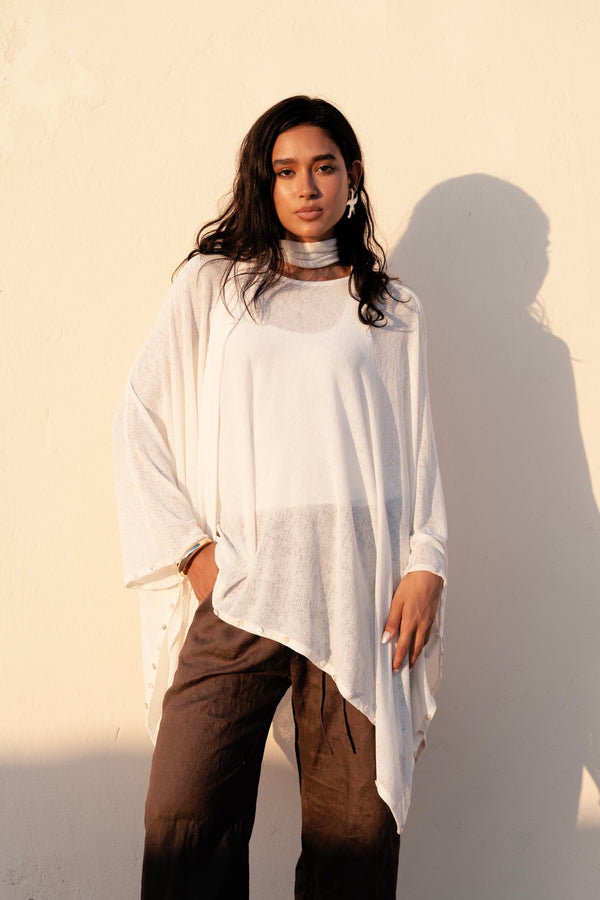 Studded Cape Top in White