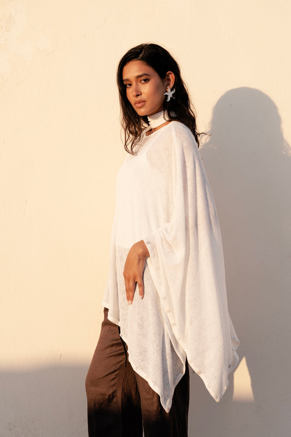 Studded Cape Top in White