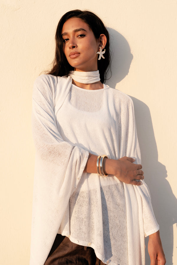 Studded Cape Top in White
