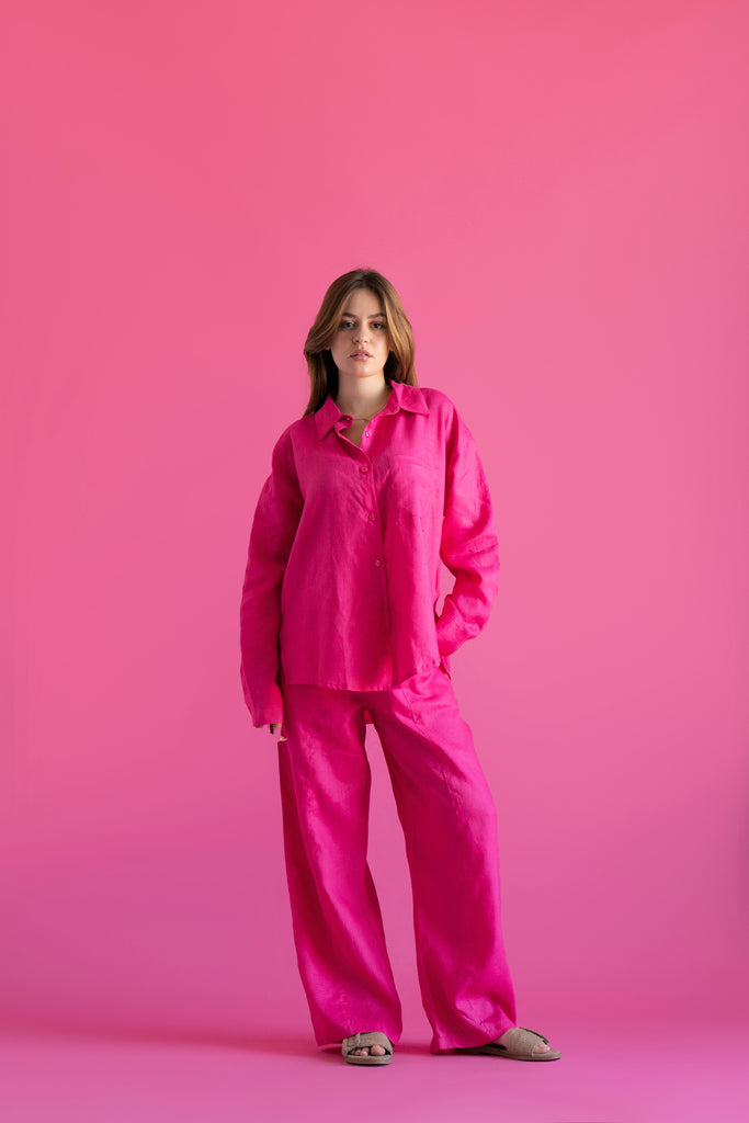 Livin’ In Linen Shirt in Fuchsia