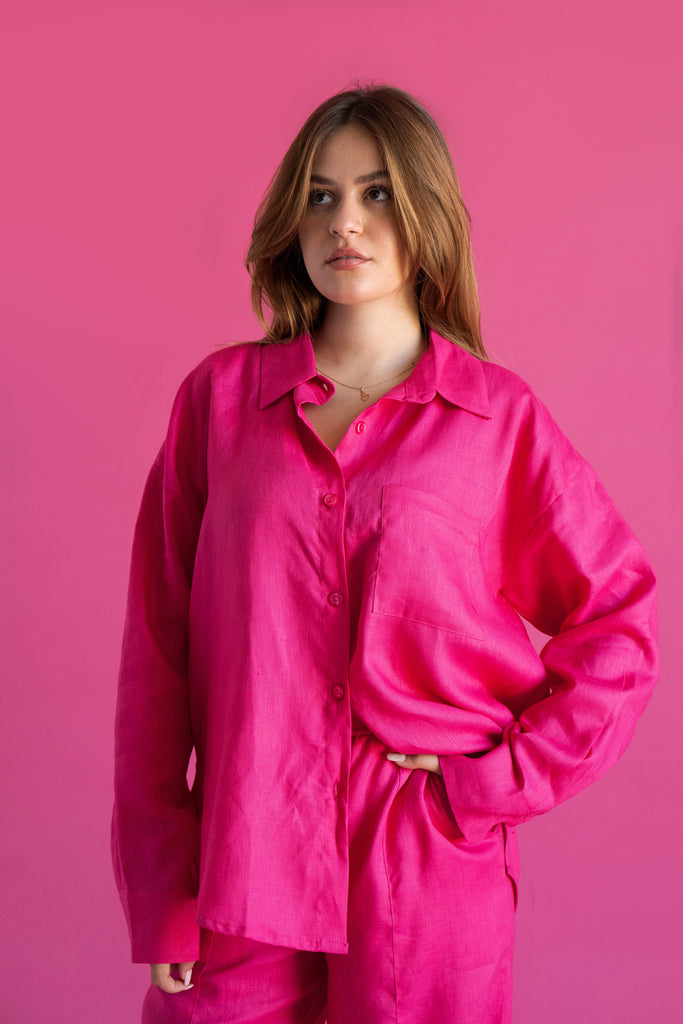 Livin’ In Linen Shirt in Fuchsia