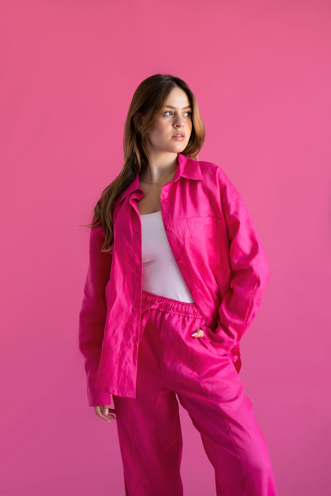 Livin’ In Linen Shirt in Fuchsia