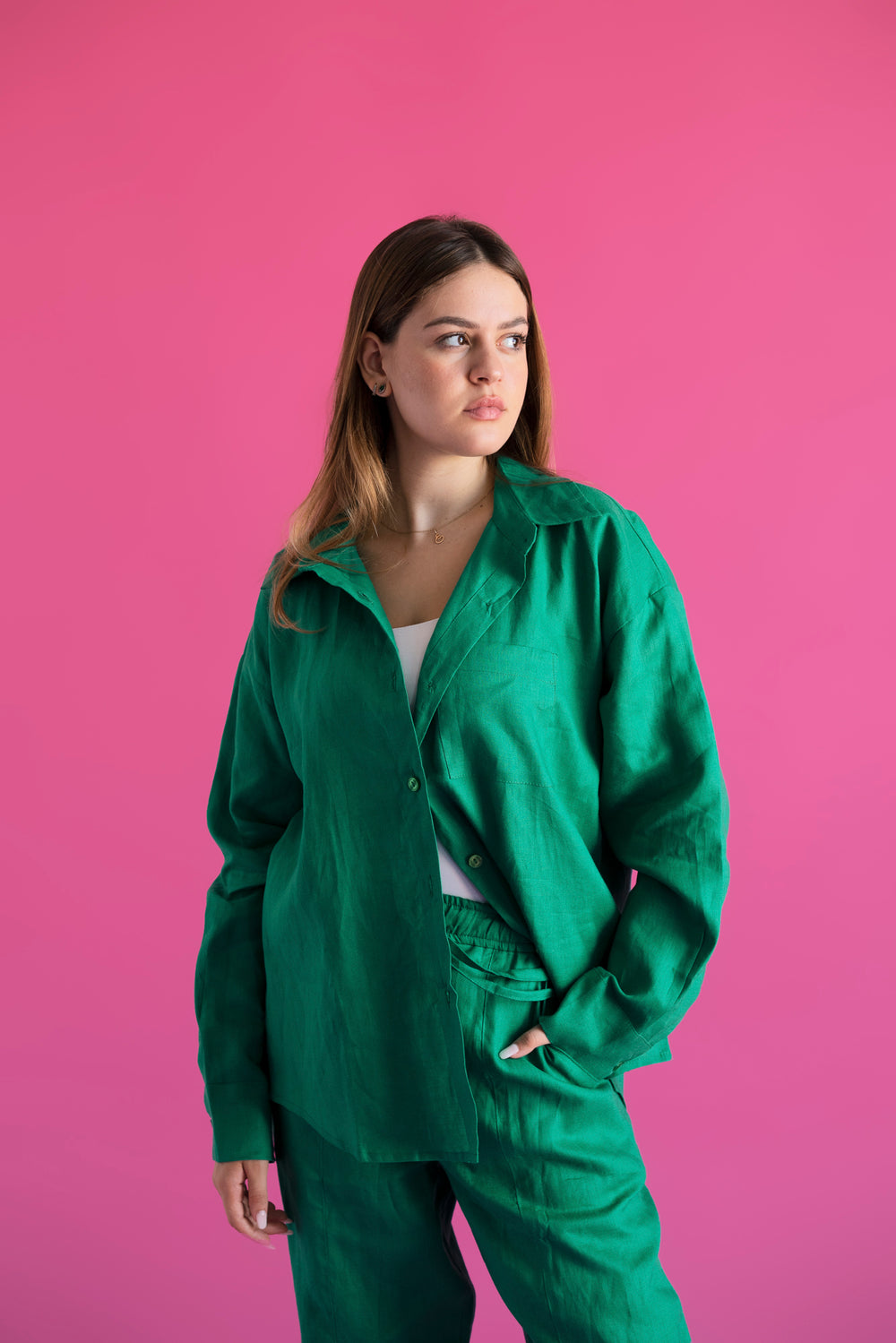 Livin’ In Linen Shirt in Emerald Green