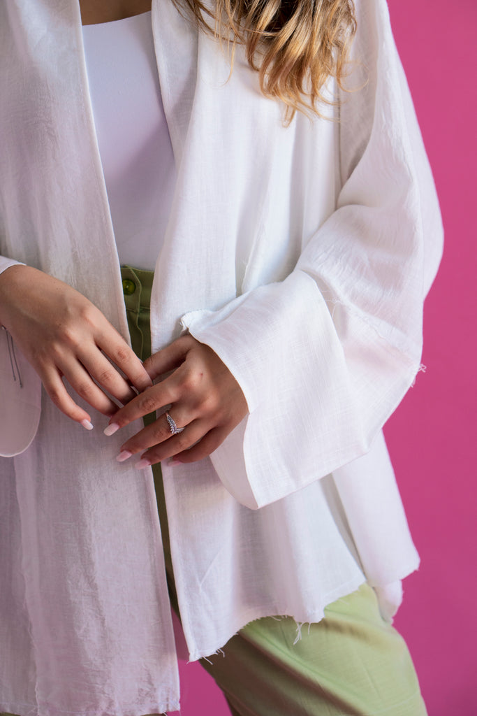 Raw-Hem Linen Kimono in White