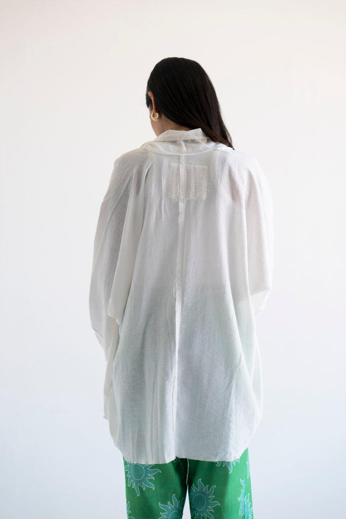 Raw-Hem Linen Kimono in White