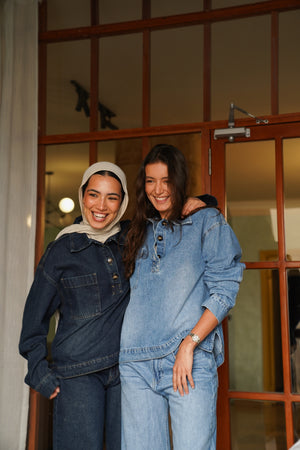 Denim Polo Shirt in Light Blue