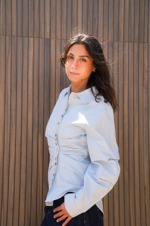 Multicolored Button Up Shirt in Blue