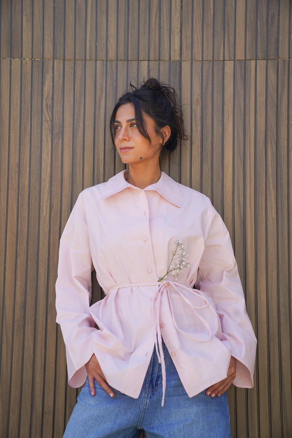 Belted Poplin Shirt in Pink