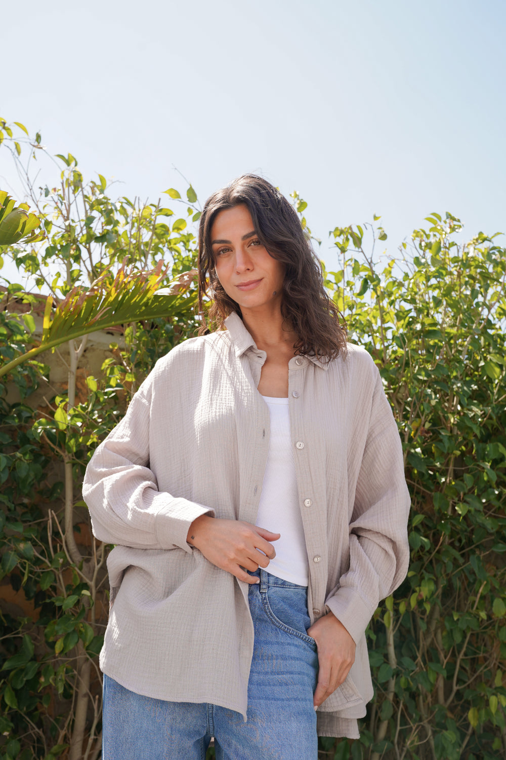 Cotton Muslin Shirt in Cafe