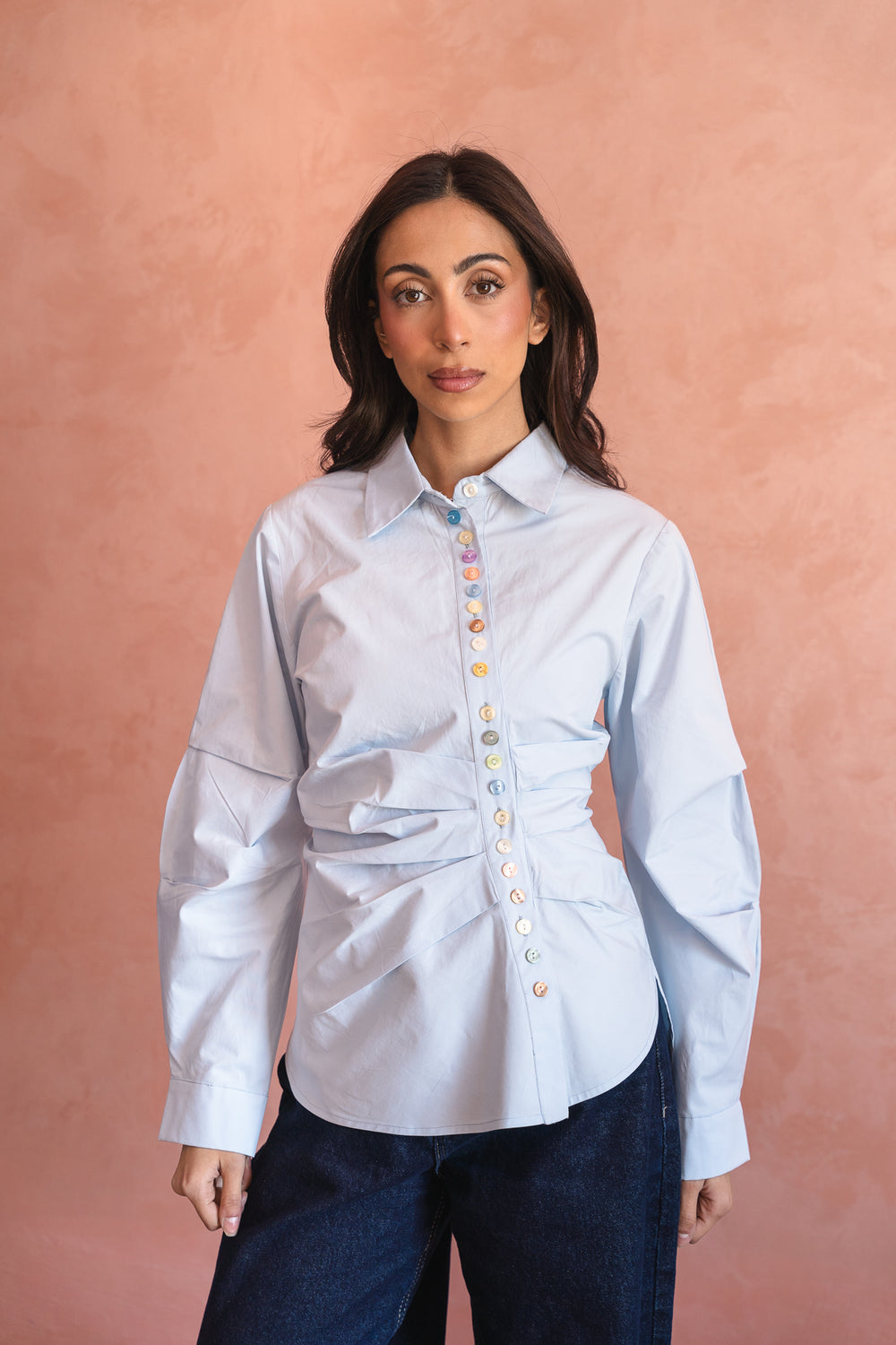 Multicolored Button Up Shirt in Blue