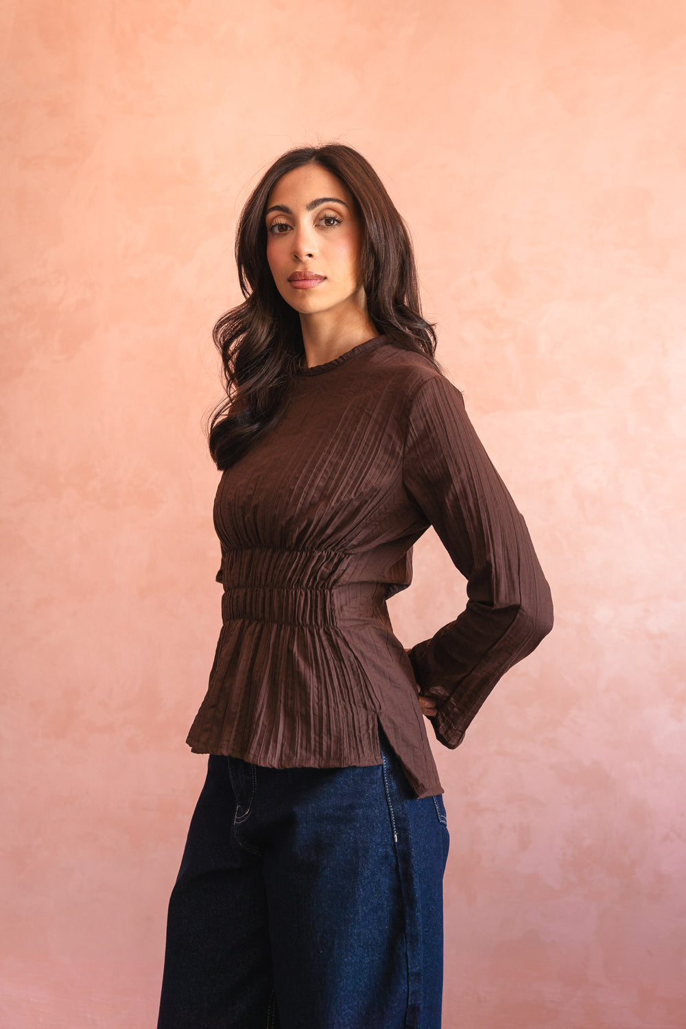 Ruched Top in Brown