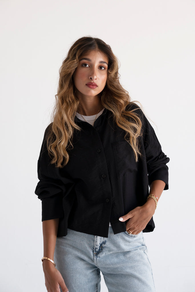 Just Like Me Cropped Shirt in Black