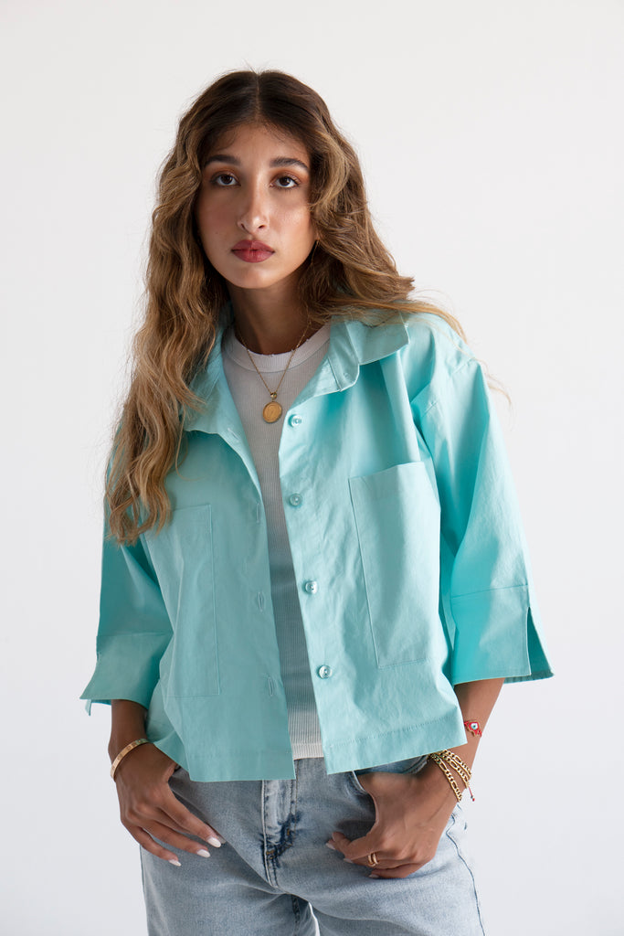 Blossom Button-Up Shirt in Aqua