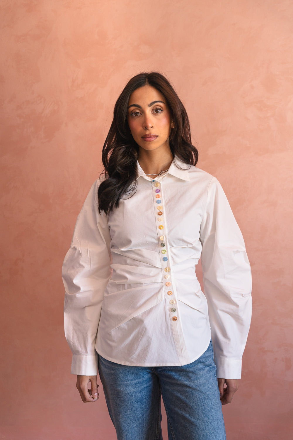 Multicolored Button Up Shirt in White