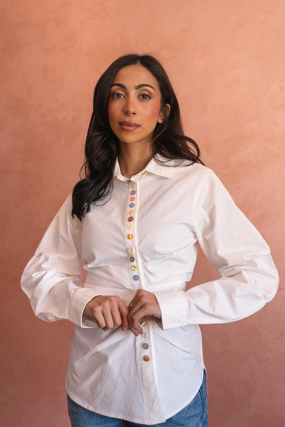 Multicolored Button Up Shirt in White