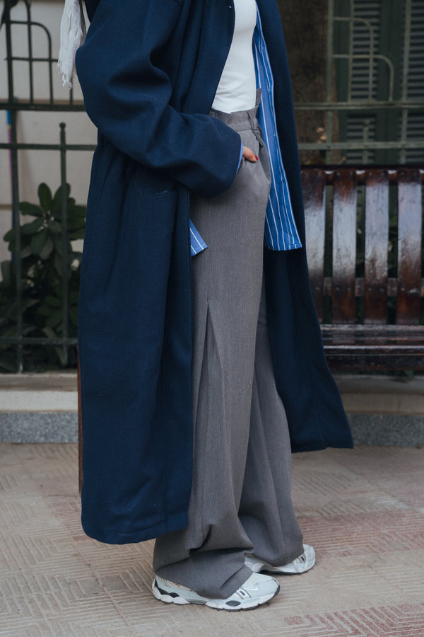 Asymmetric Waistband Trousers in Grey