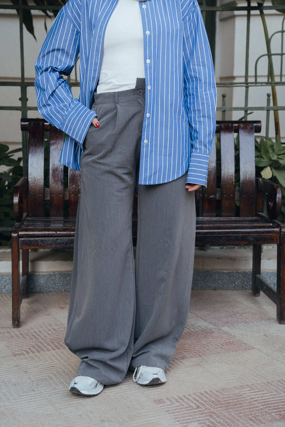 Asymmetric Waistband Trousers in Grey