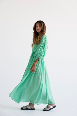 String Tie Dress in Green