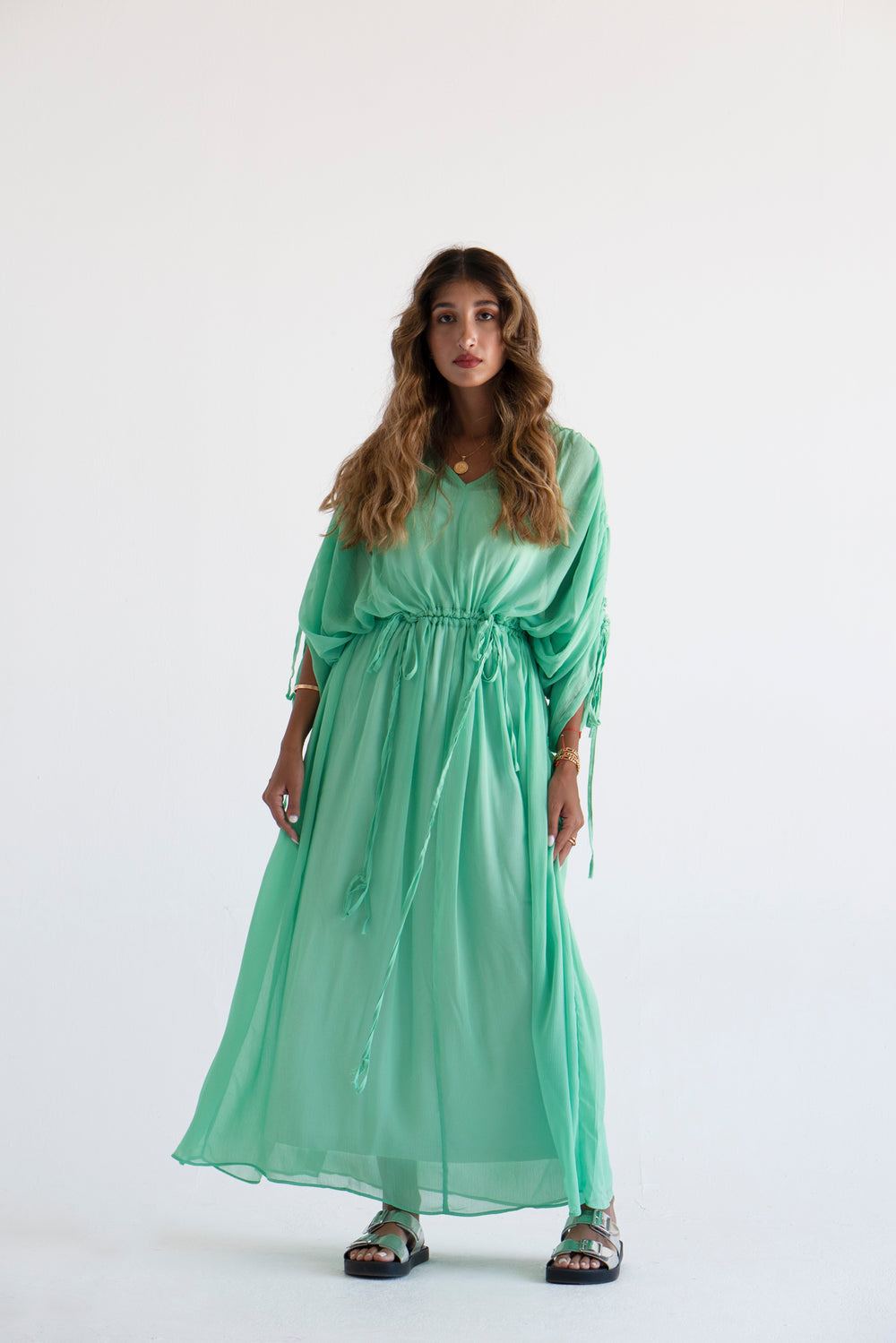 String Tie Dress in Green