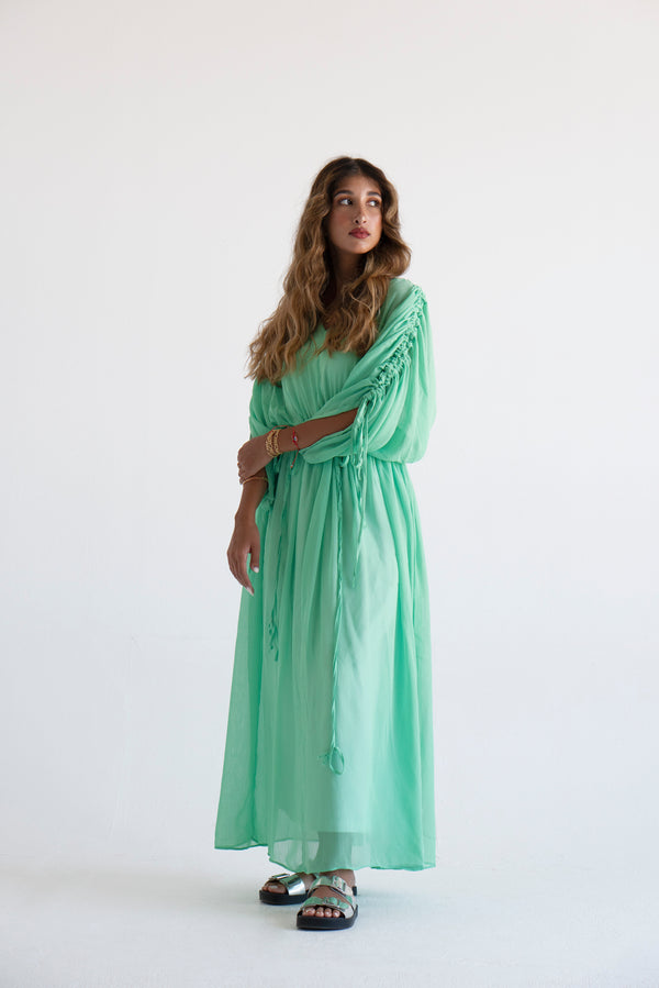 String Tie Dress in Green