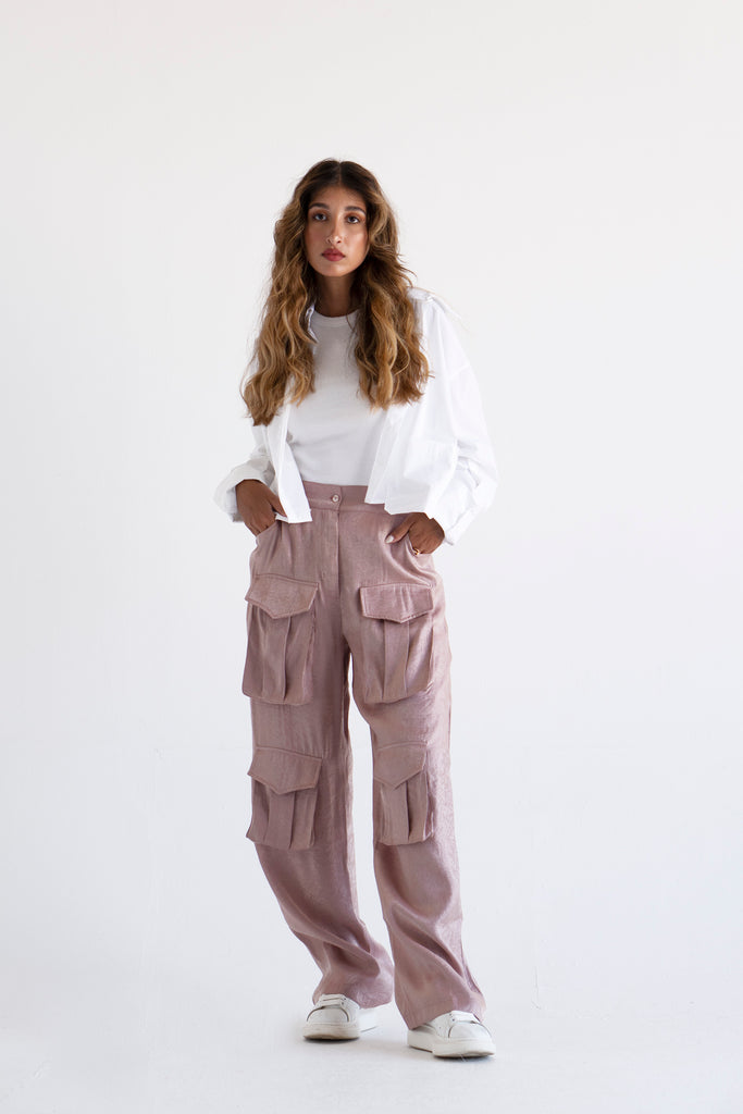 Glimmer Cargo Pants in Nude