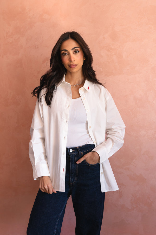 White Poplin Shirt with Embroidery
