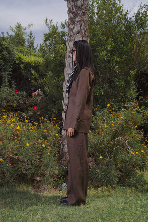 Linen Mandarin Pants in Brown