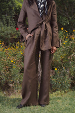 Linen Mandarin Pants in Brown