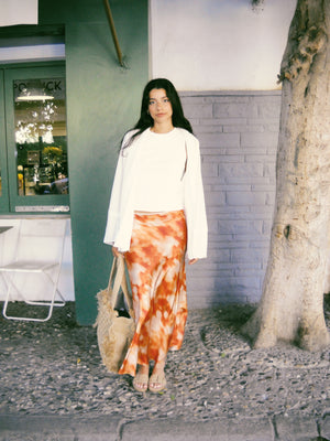 Satin Skirt in Orange Dye Print