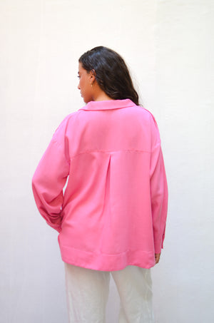Polo Collar Linen Blouse in Rose