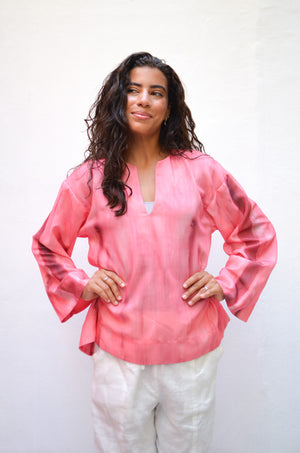 Gradient Linen Blouse in Pink