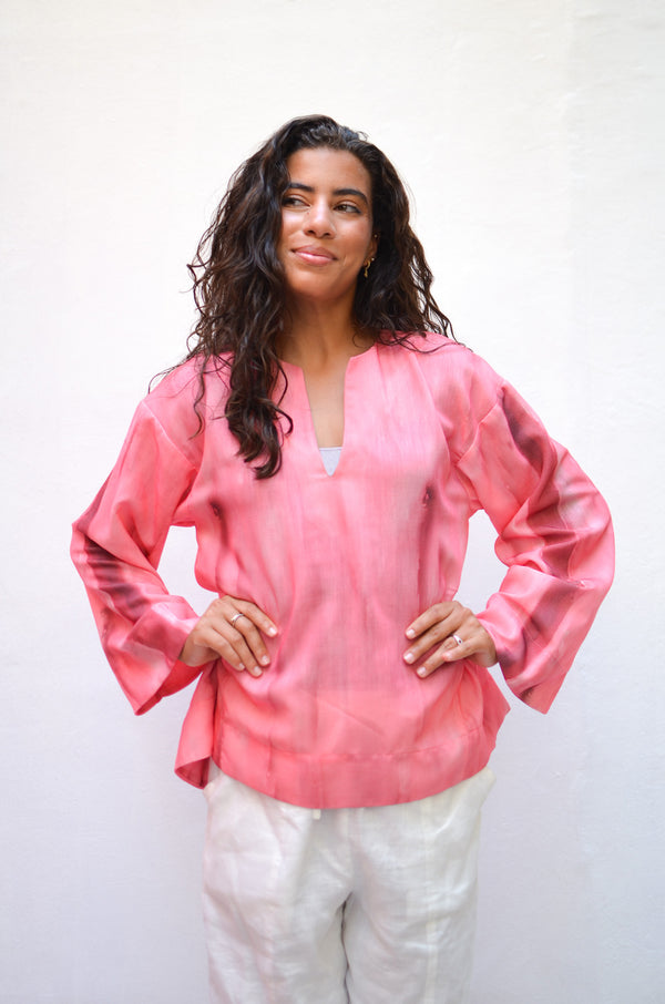Gradient Linen Blouse in Pink