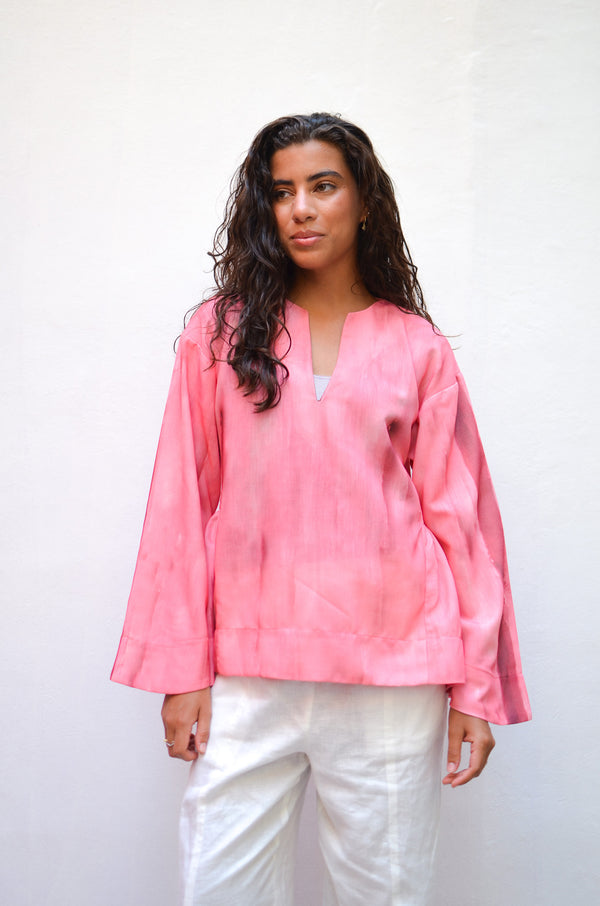 Gradient Linen Blouse in Pink