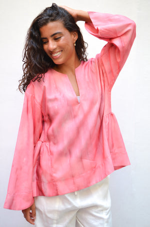 Gradient Linen Blouse in Pink