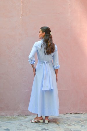 Oxford Wrap Dress in Blue