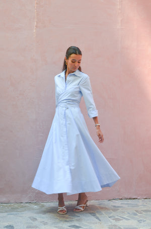 Oxford Wrap Dress in Blue