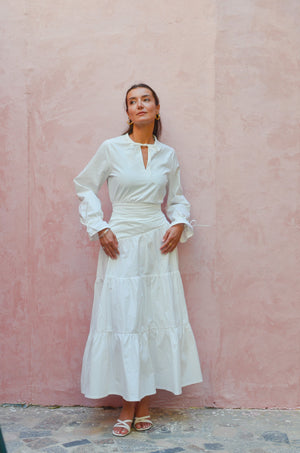 Side Drape Dress in White