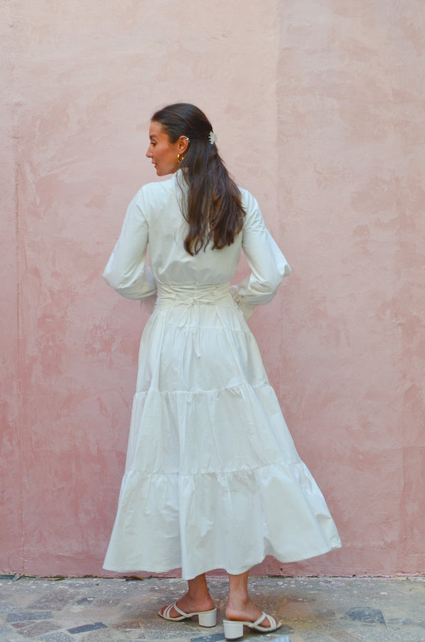 Side Drape Dress in White