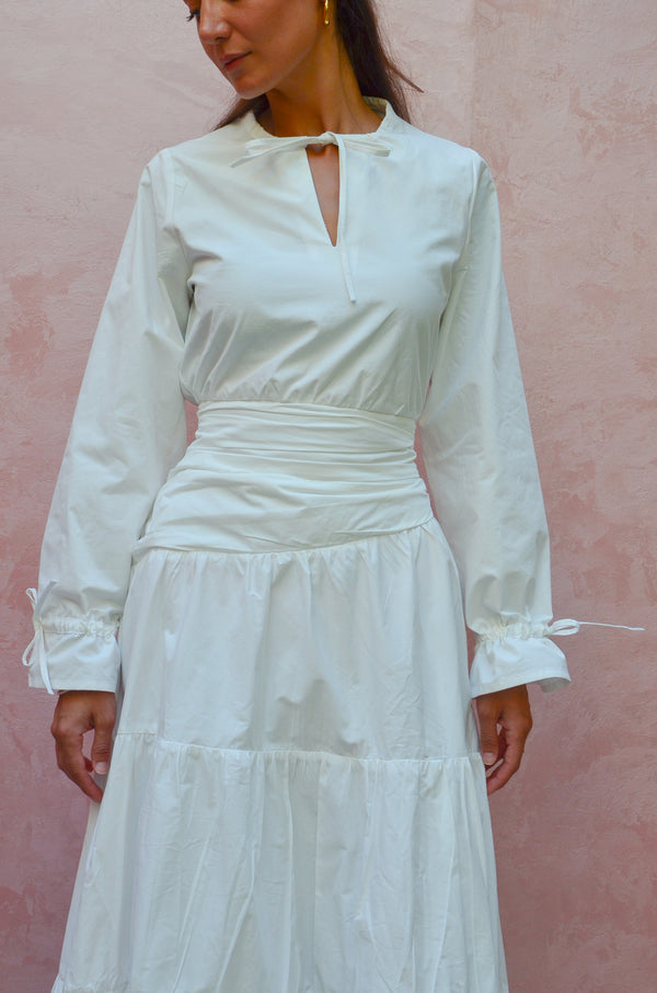 Side Drape Dress in White