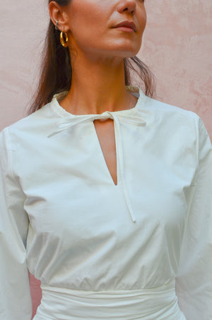 Side Drape Dress in White
