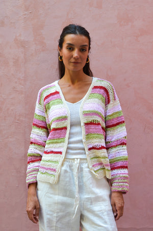 Multi-Stripe Crochet Cardigan