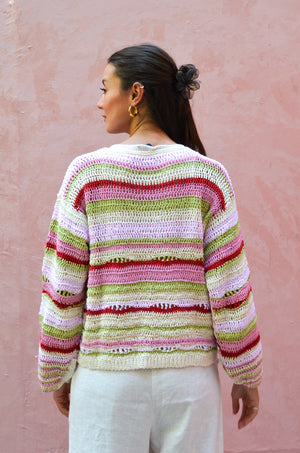 Multi-Stripe Crochet Cardigan