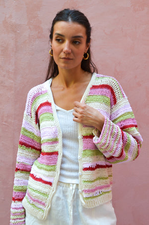 Multi-Stripe Crochet Cardigan