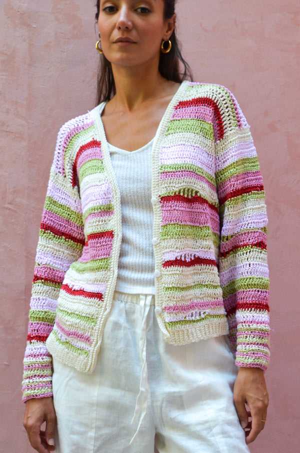 Multi-Stripe Crochet Cardigan