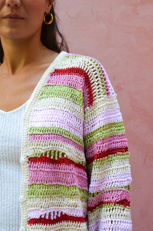Multi-Stripe Crochet Cardigan