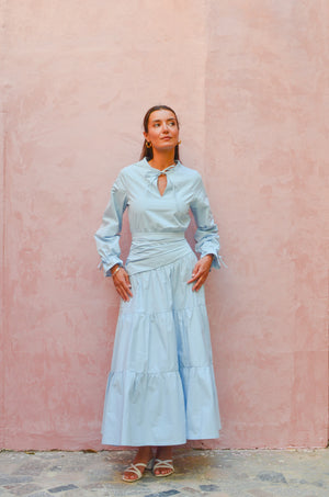Side Drape Dress in Baby Blue
