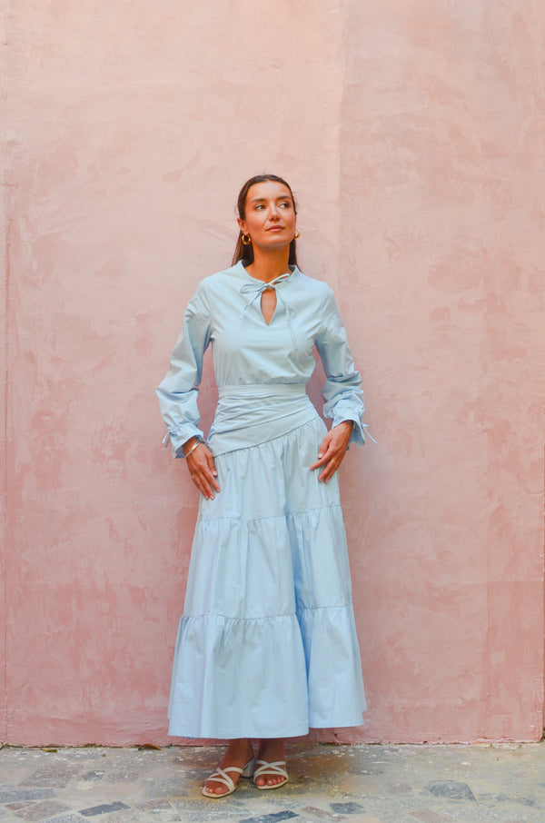 Side Drape Dress in Baby Blue