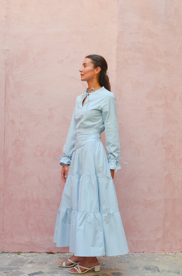 Side Drape Dress in Baby Blue